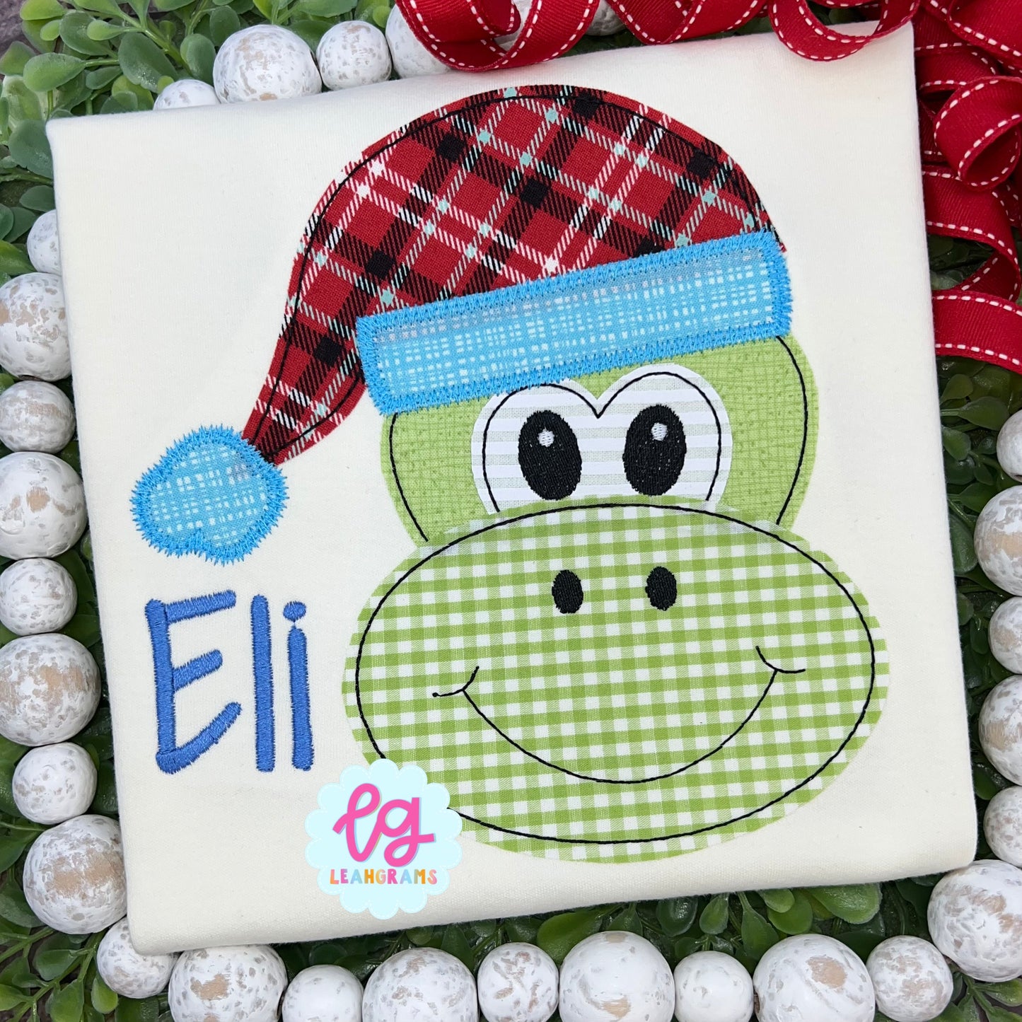 Happy Dino Santa Applique Shirt