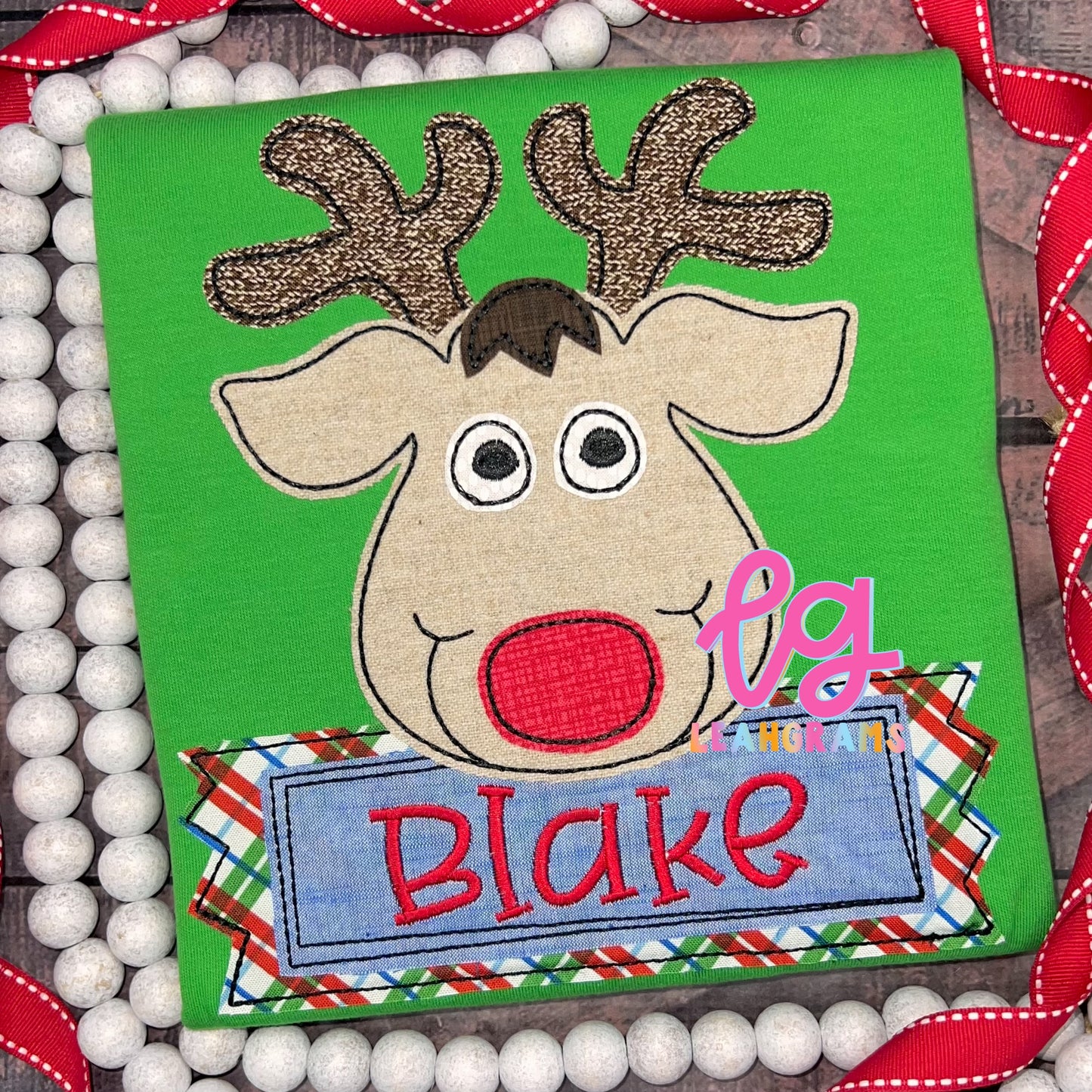 Ribbon Name Reindeer Applique Shirt