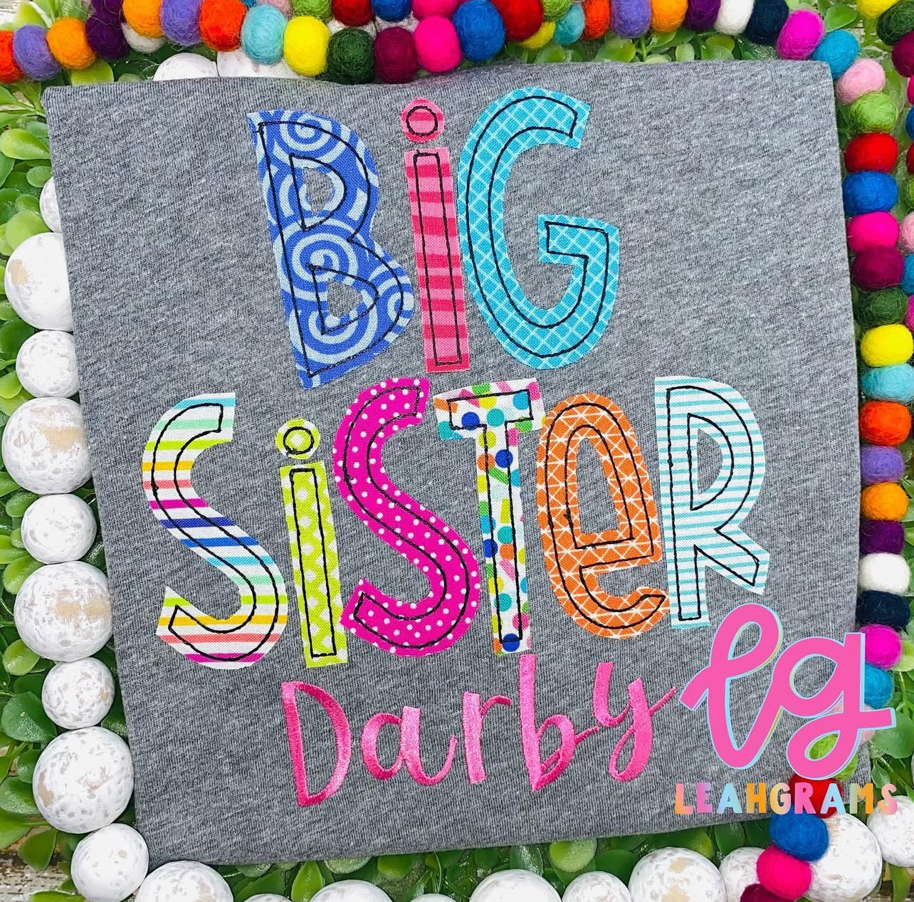 Uppercase Big Sister with Name Birthday Shirt