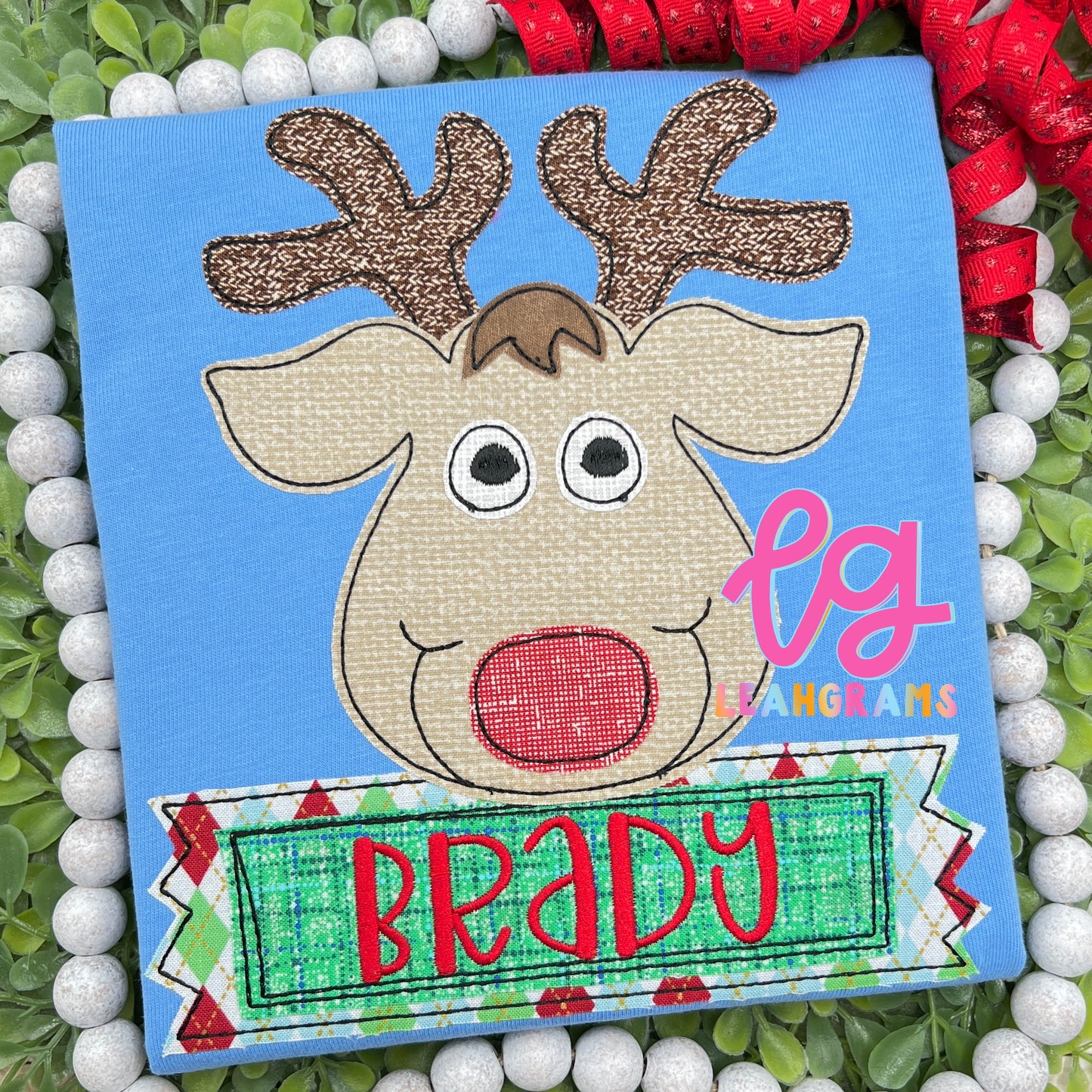 Ribbon Name Reindeer Applique Shirt