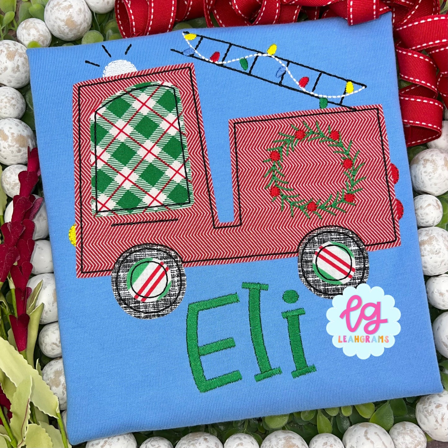 Christmas Firetruck Applique Shirt