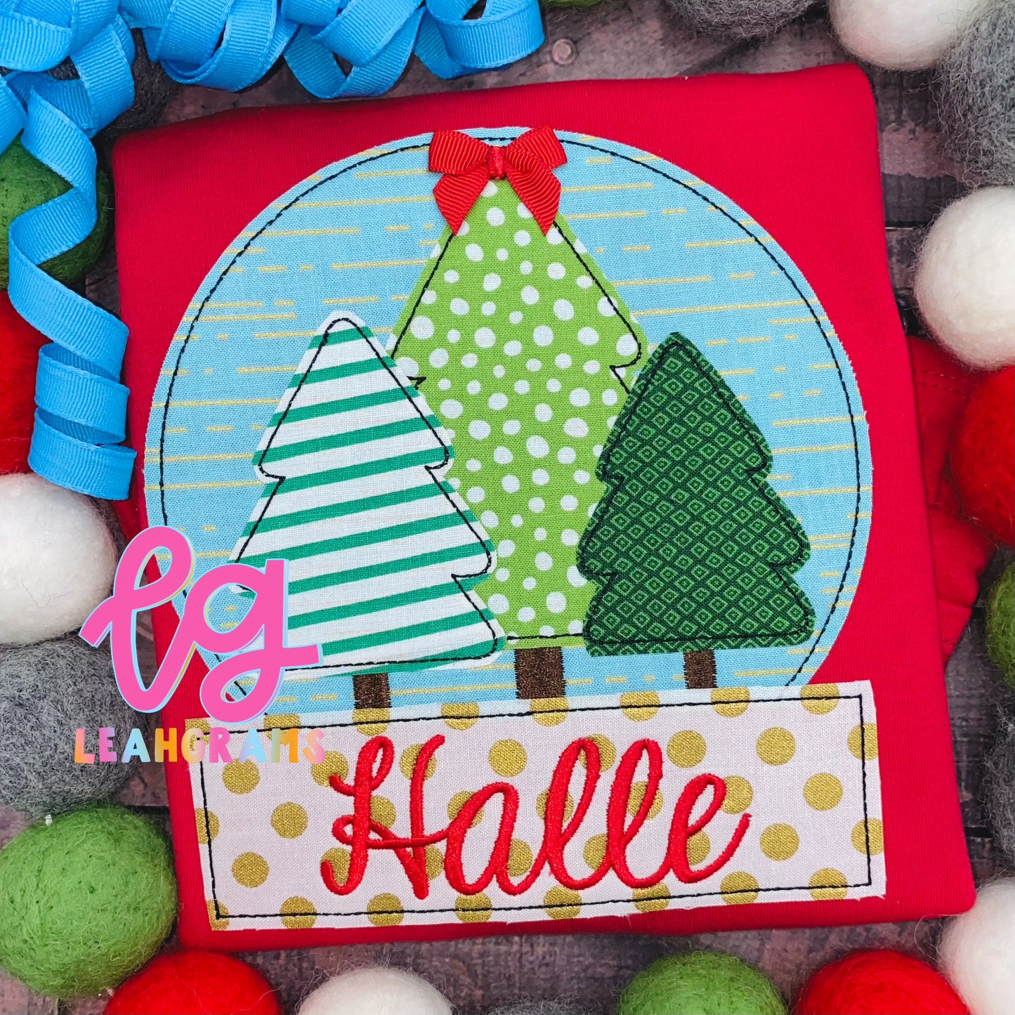 Framed Christmas Tree Scene Applique Shirt