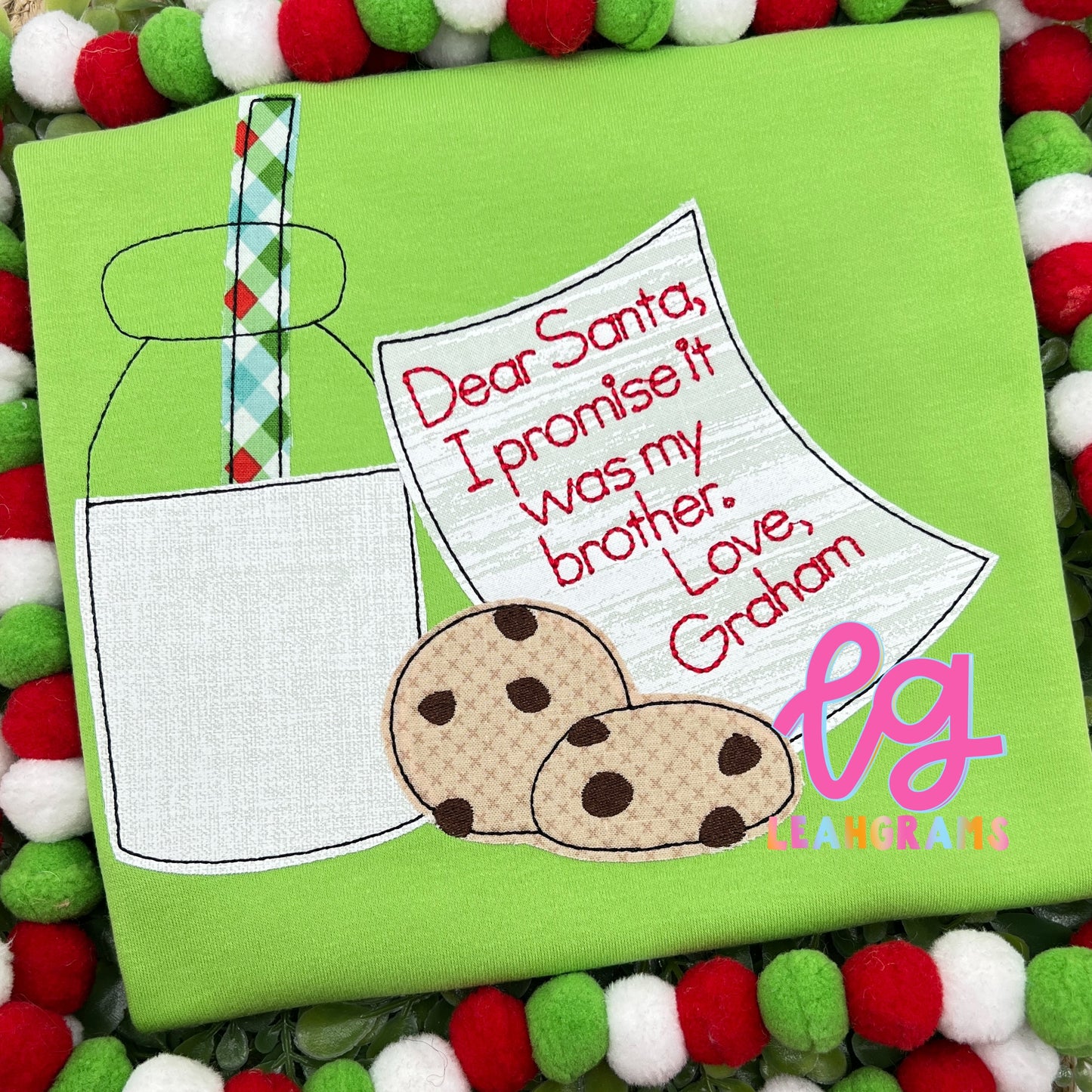 Santa Letter Milk and Cookies Applique Shirt