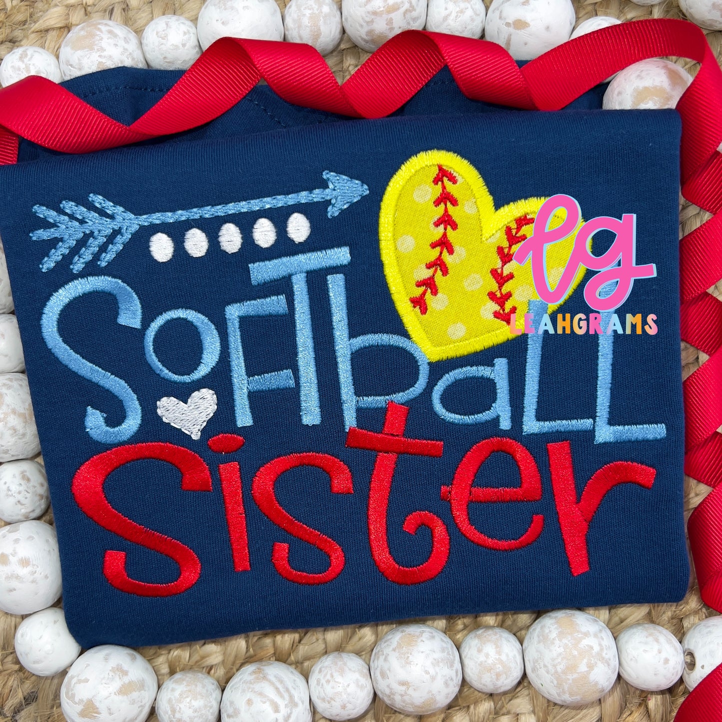Softball Sister with Heart Shaped Ball Shirt