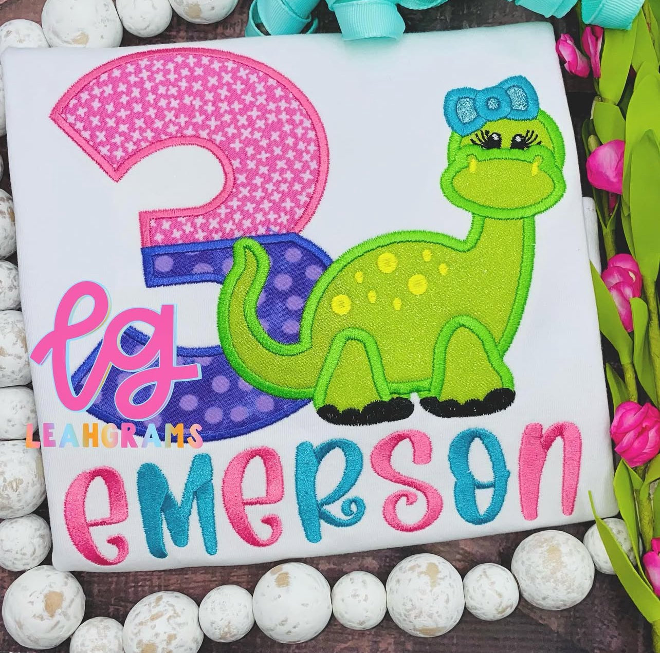 Girly Dino with Bow Birthday Shirt