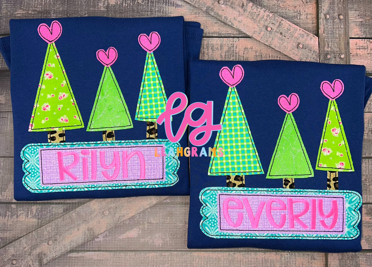 Heart-Topped Christmas Trees Applique Shirt