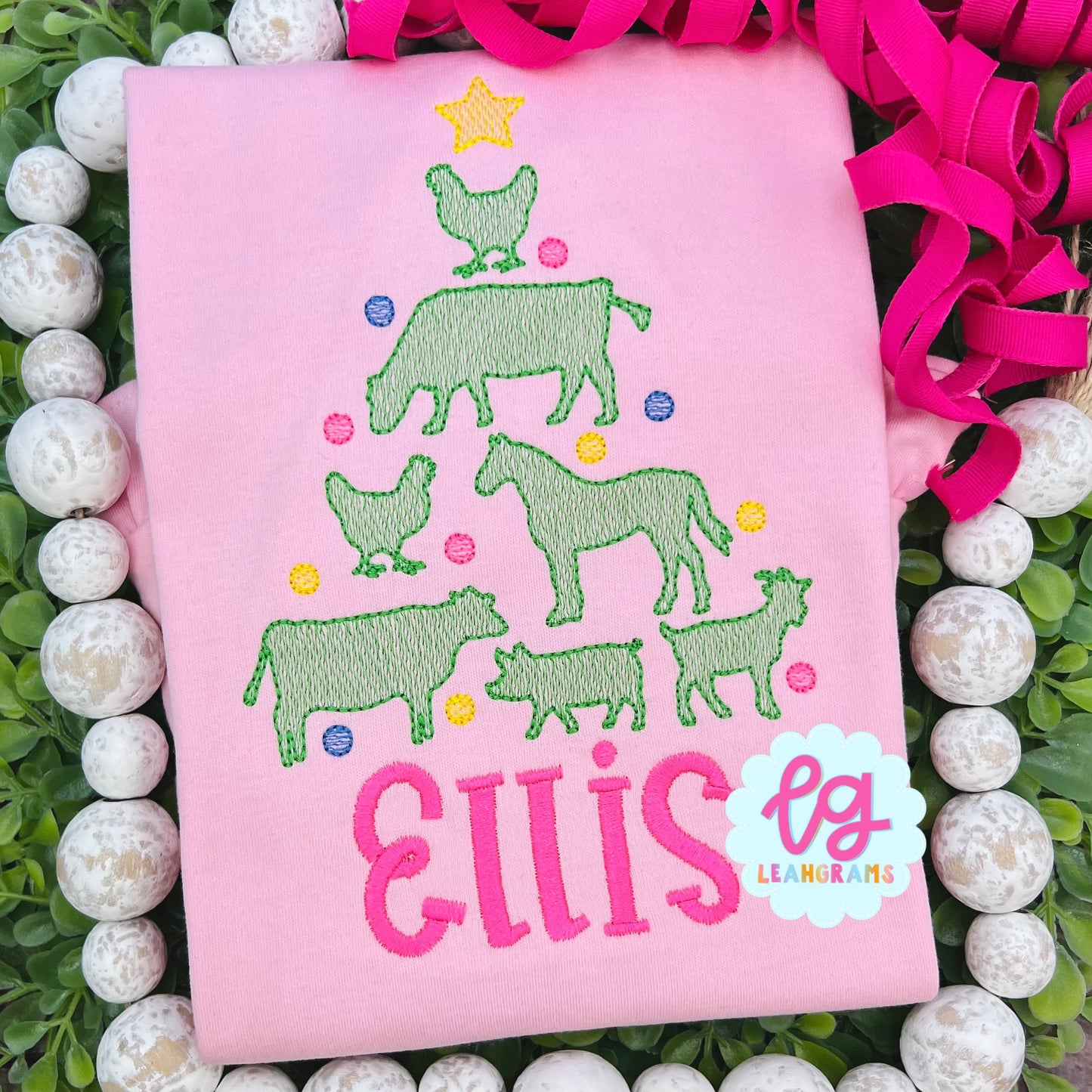 Farm Animal Christmas Tree Applique Shirt