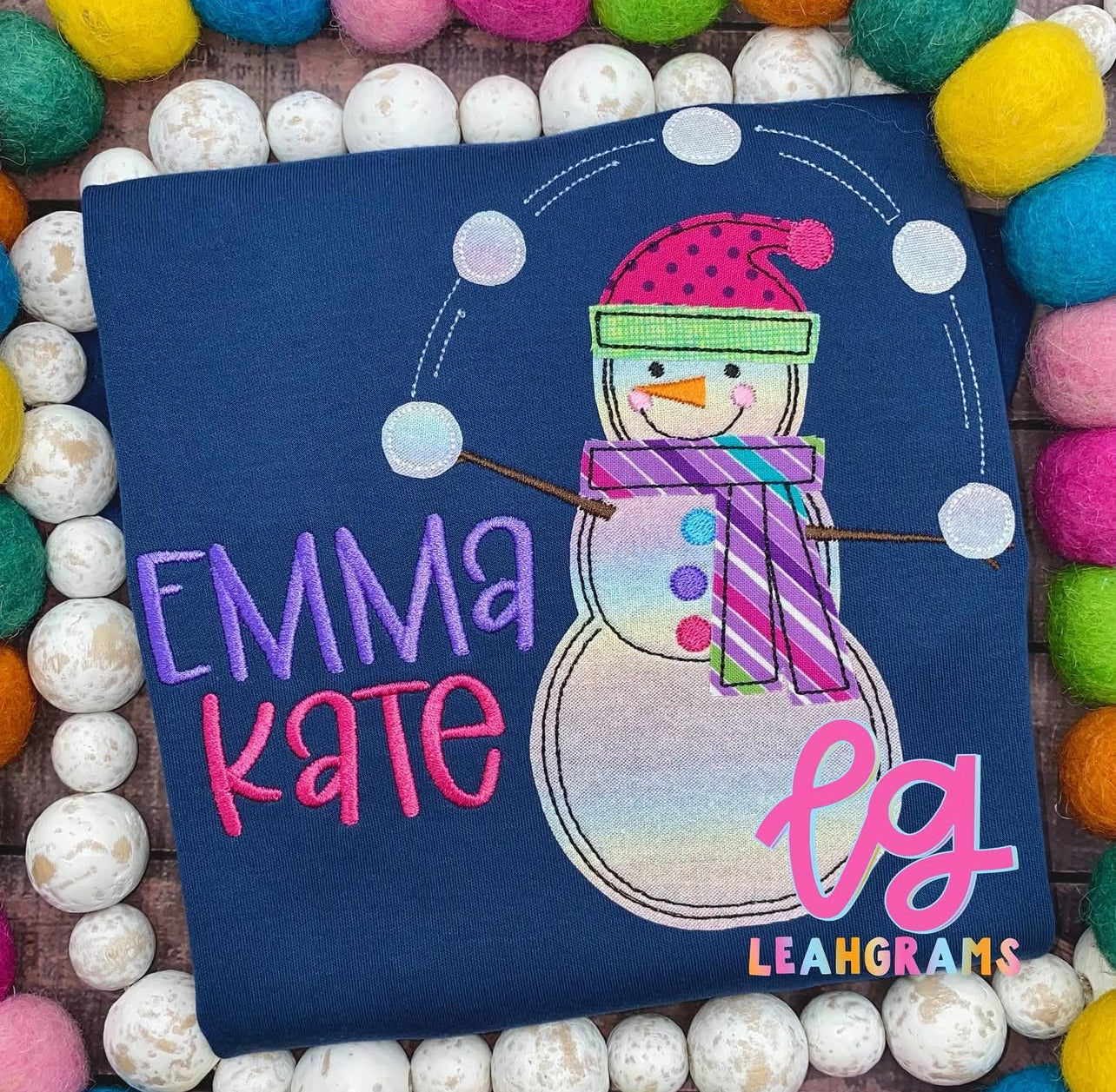 Juggling Snowman with Name Applique Shirt