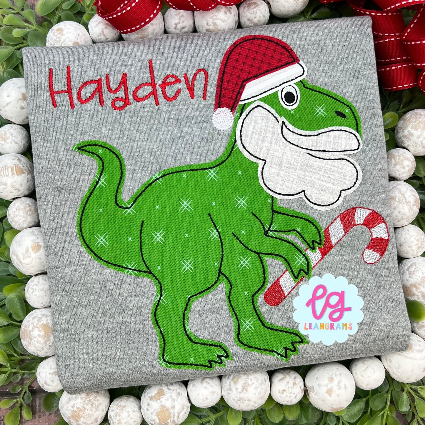 Bearded T-Rex Santa Applique Shirt