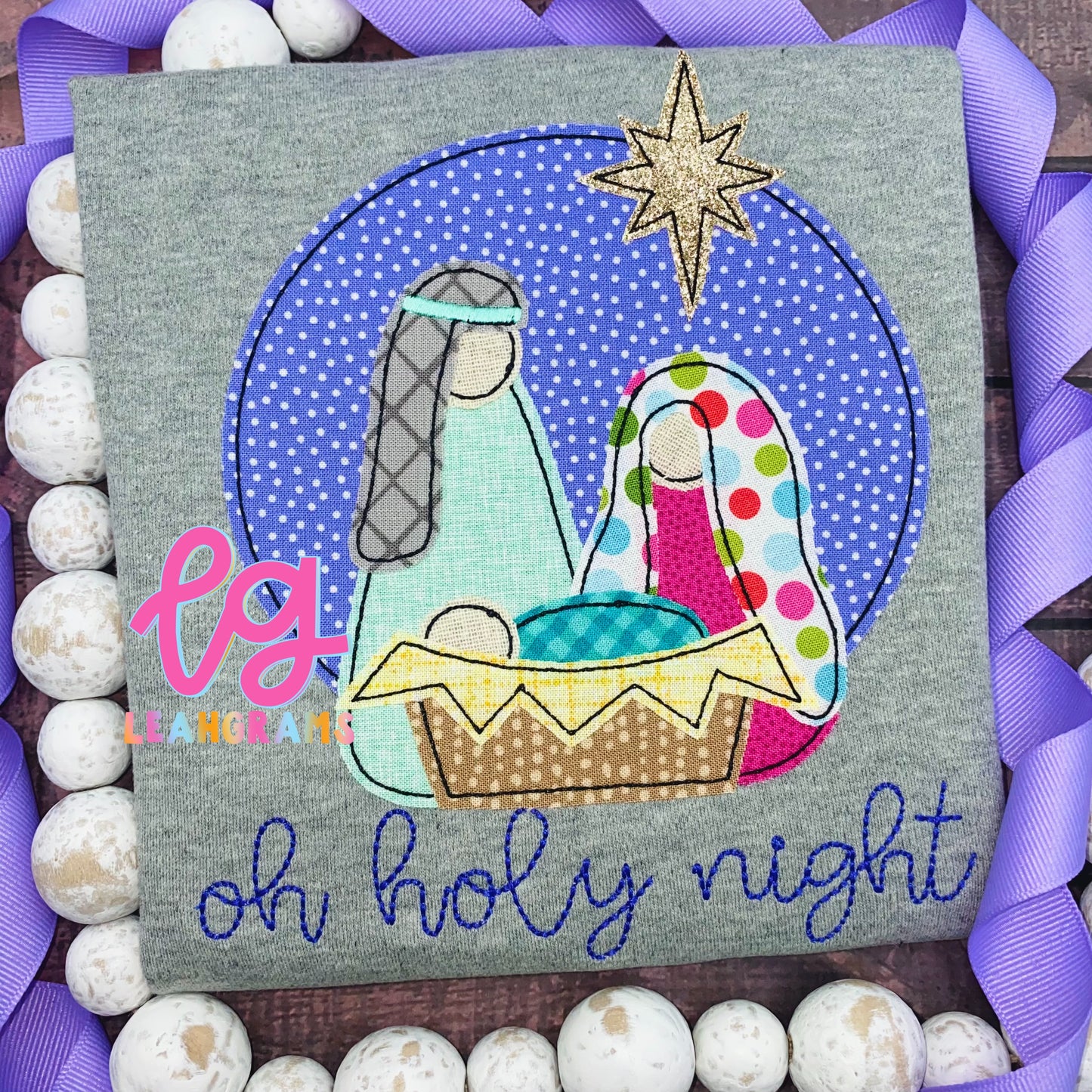 O Holy Night Mary and Joseph Applique Shirt