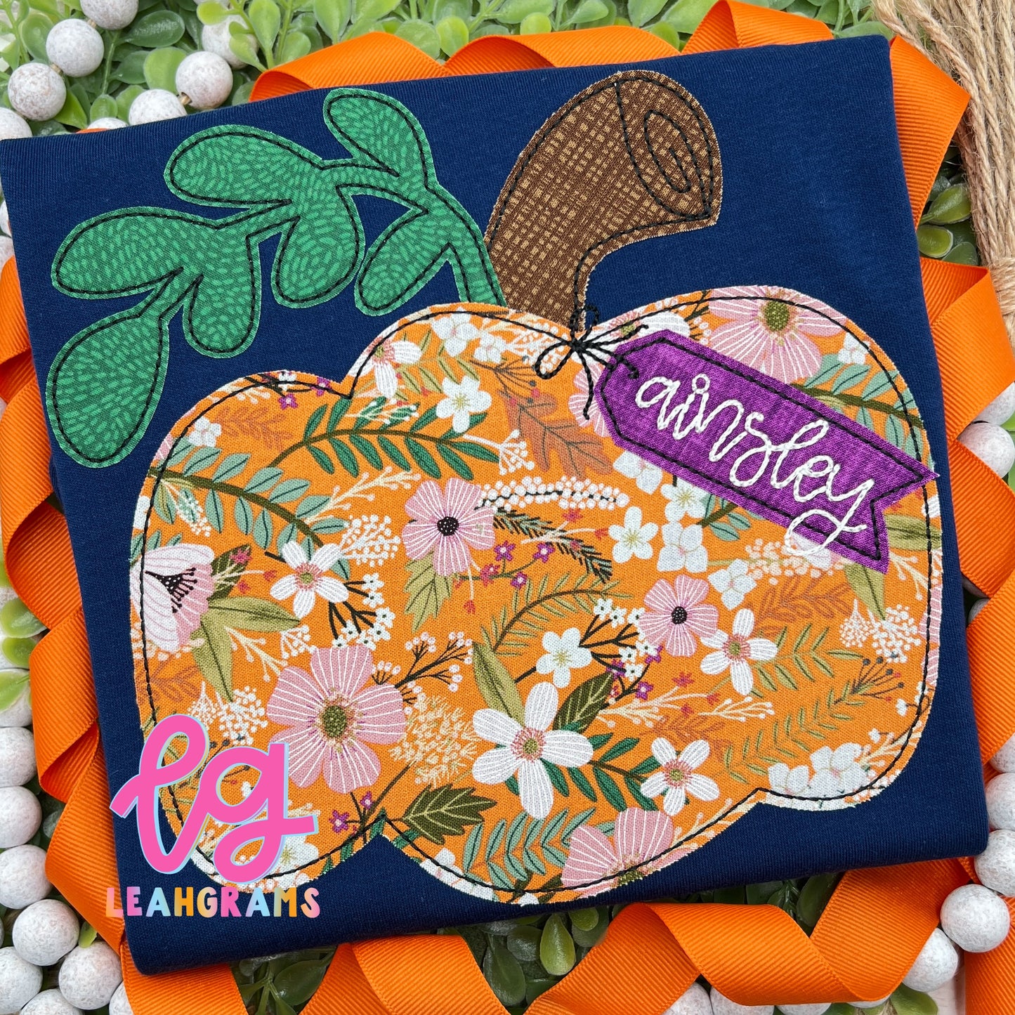 Pumpkin Appliqué Name Tag shirt