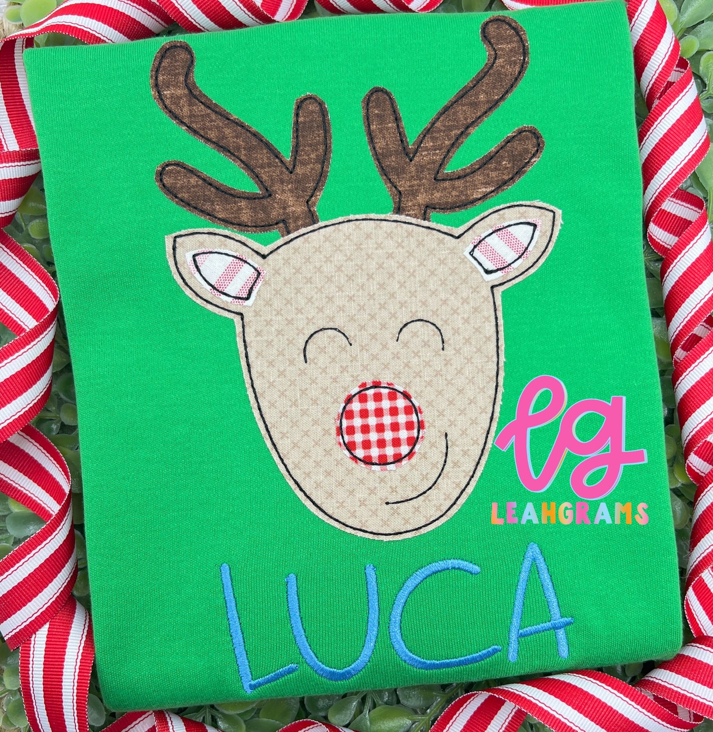 Wavy Antler Reindeer with Name Applique Shirt