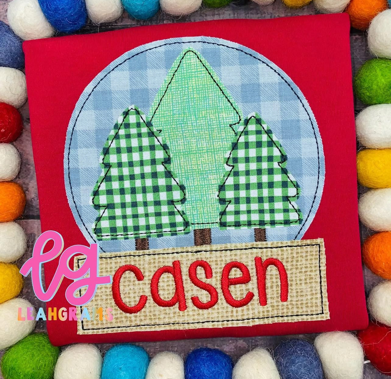 Framed Christmas Tree Scene Applique Shirt