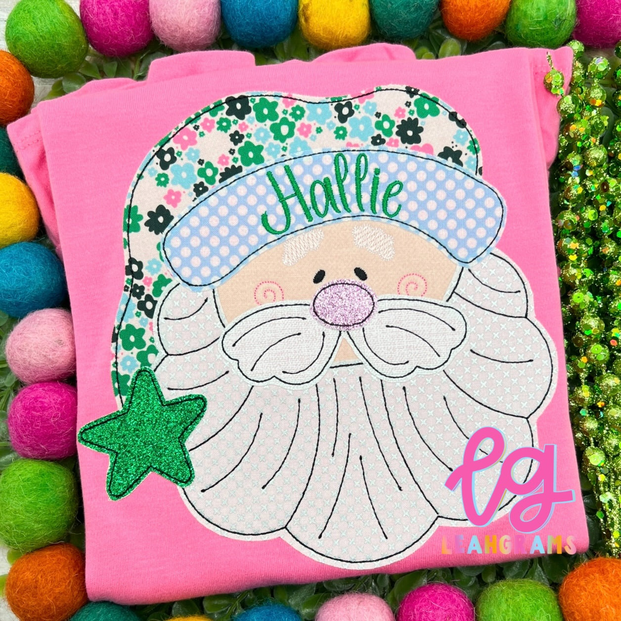 Rosy-Cheeked Santa with Name Applique Shirt