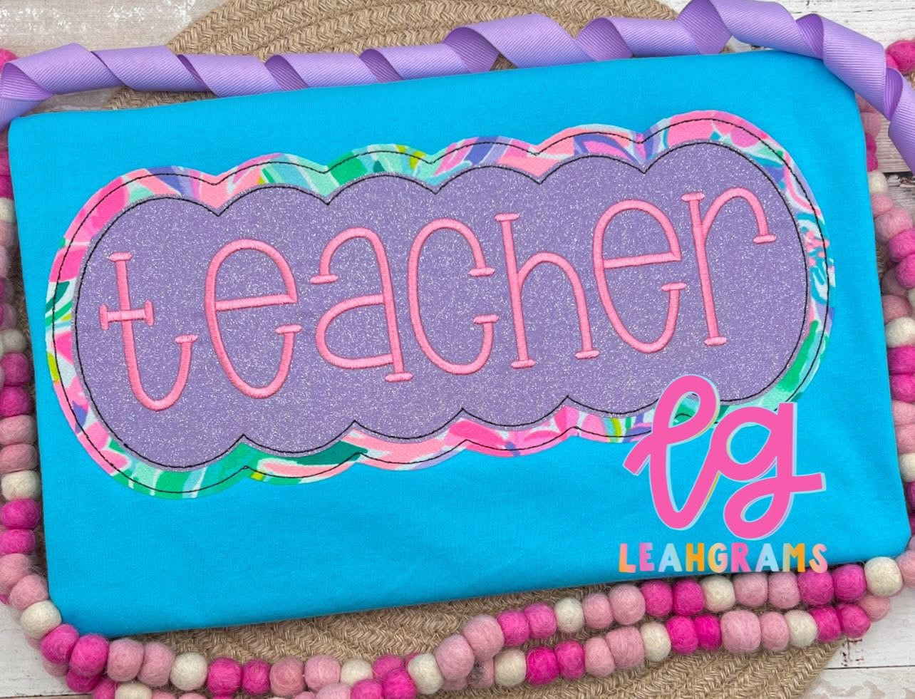 Bubbly Teacher Framed Applique Shirt