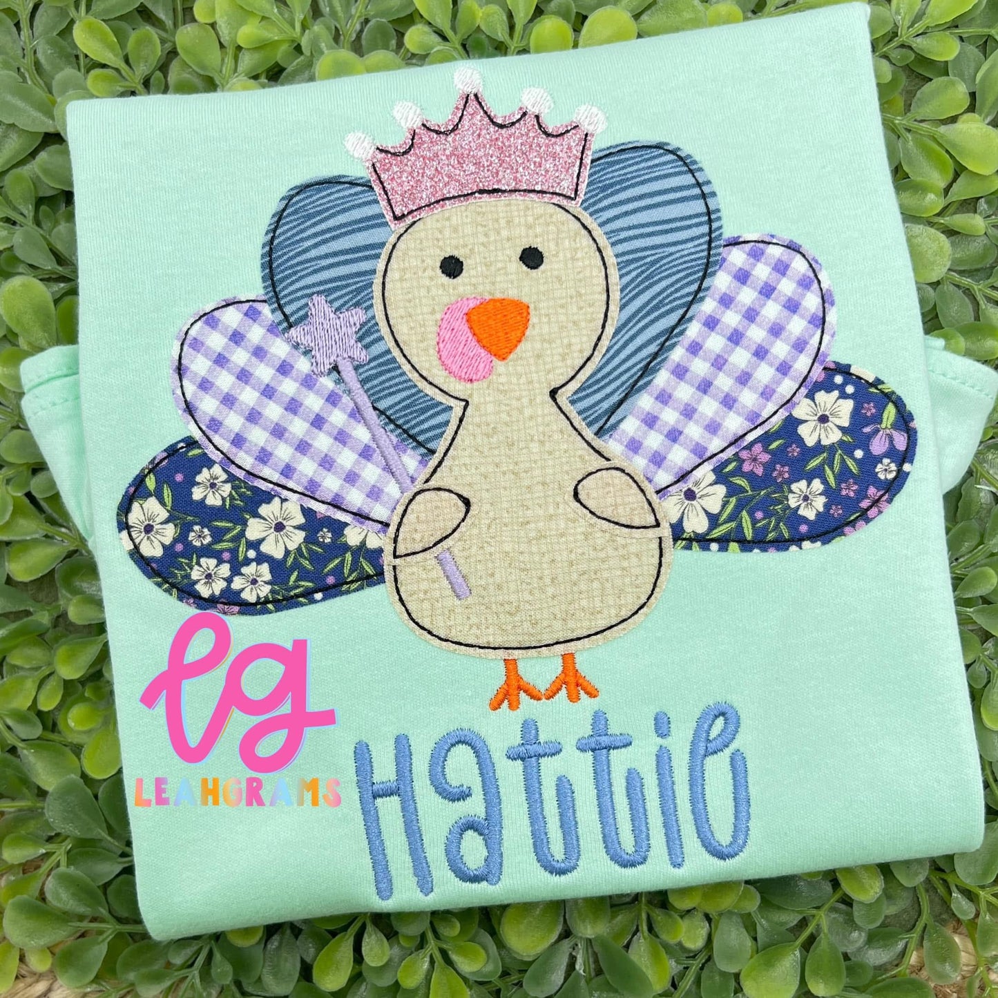 Turkey Princess with Name appliqué Shirt