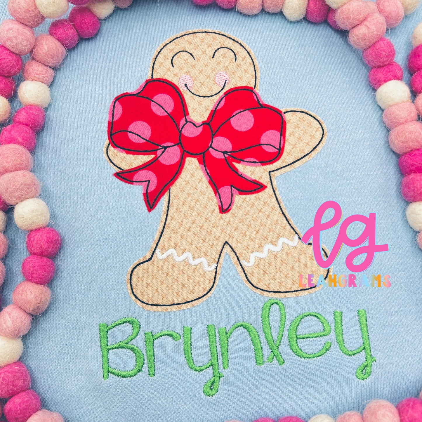 Big Bow Gingerbread Girl Applique Shirt