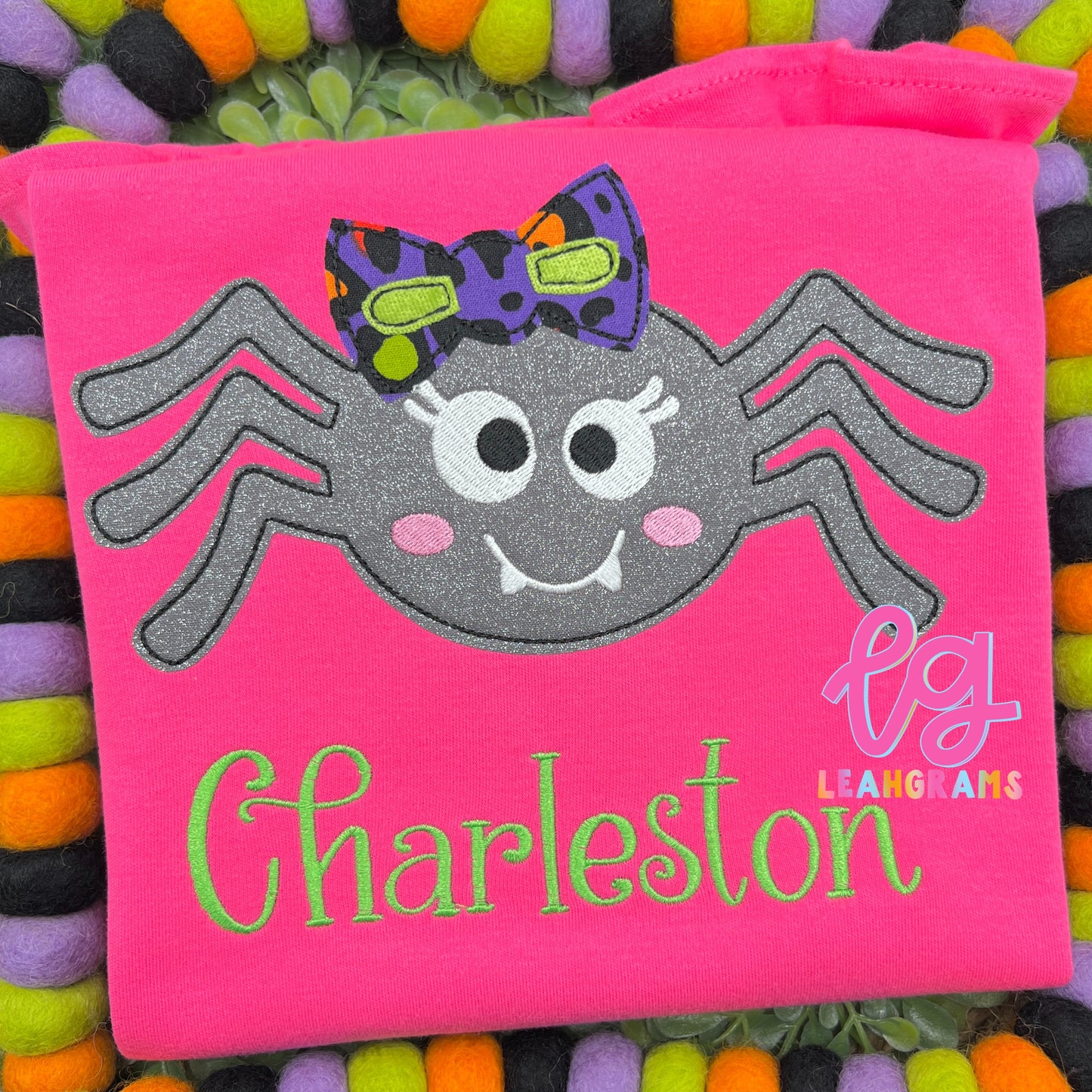 Halloween Spider Appliqué Name Shirt - Girl