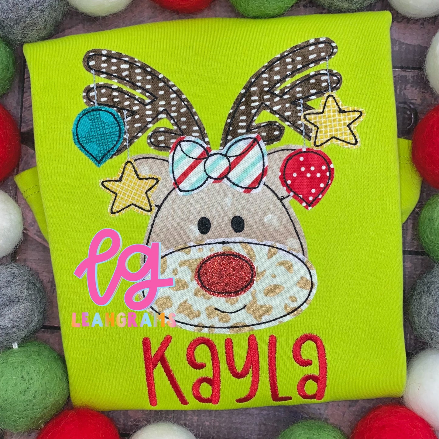 Decorated-Antler Reindeer Applique Shirt