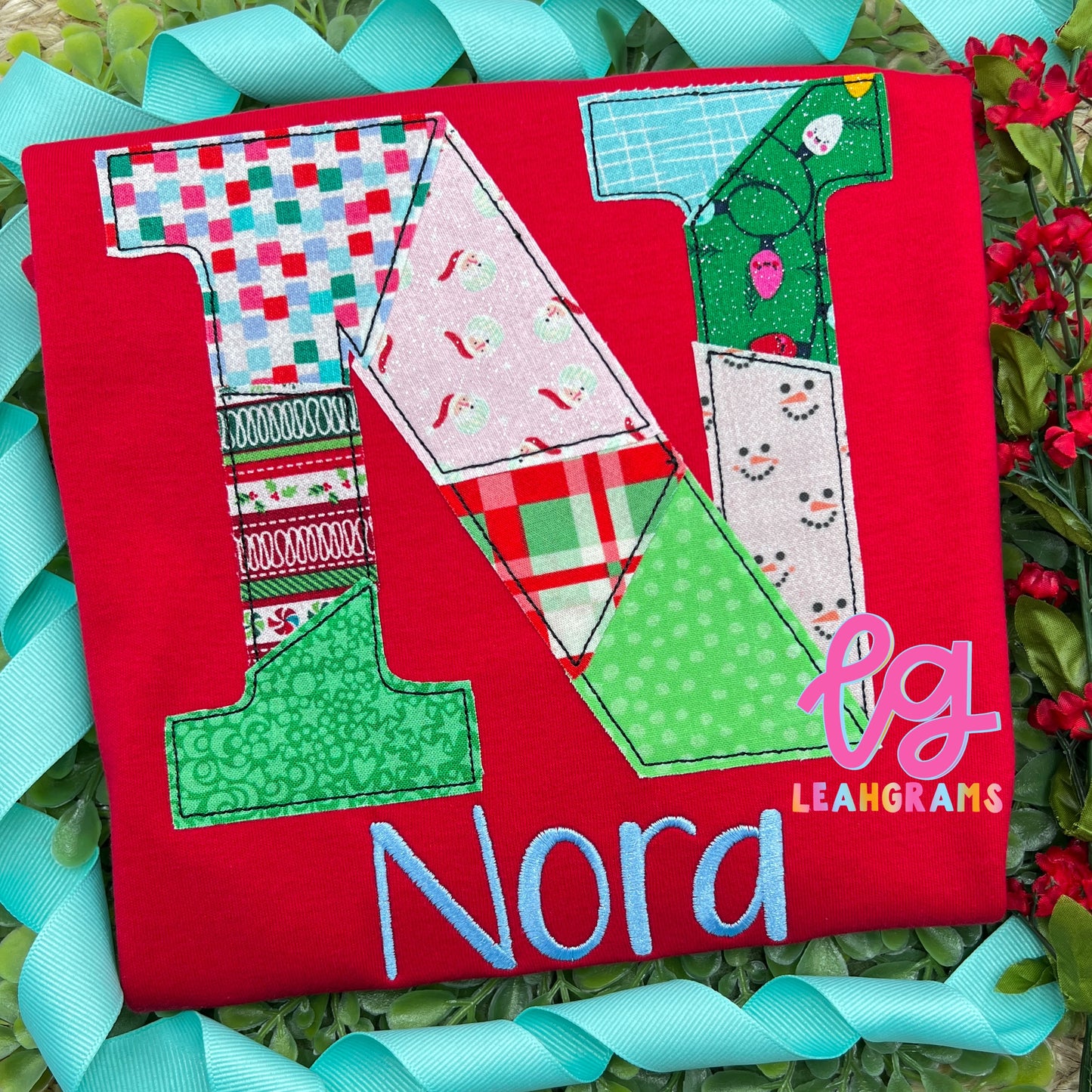 Patchwork Christmas Letter Applique Shirt