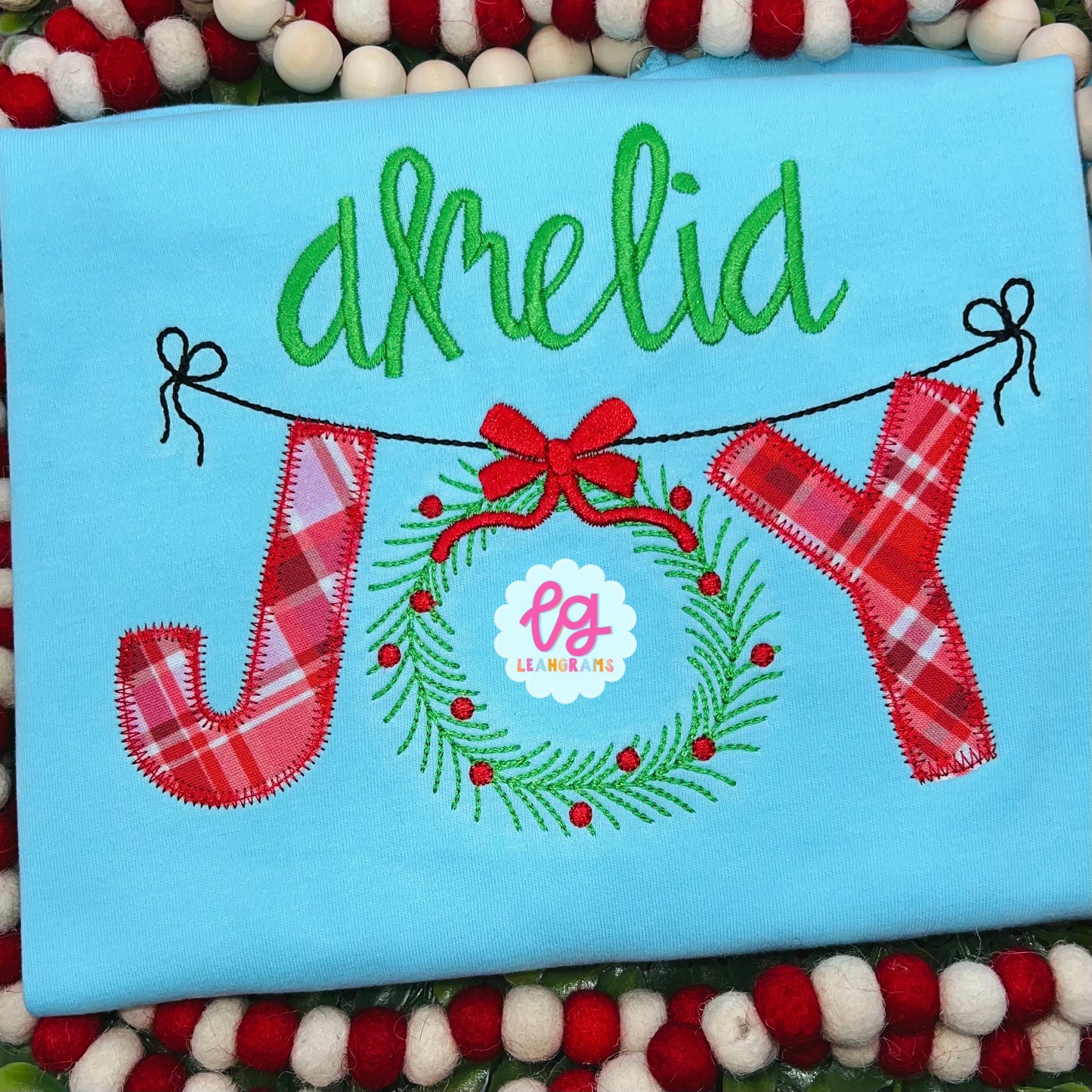 Joy Christmas Wreath Applique Shirt