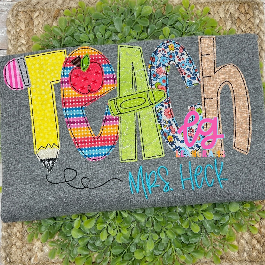 *Custom Name* Teach Pencil Font Applique Shirt