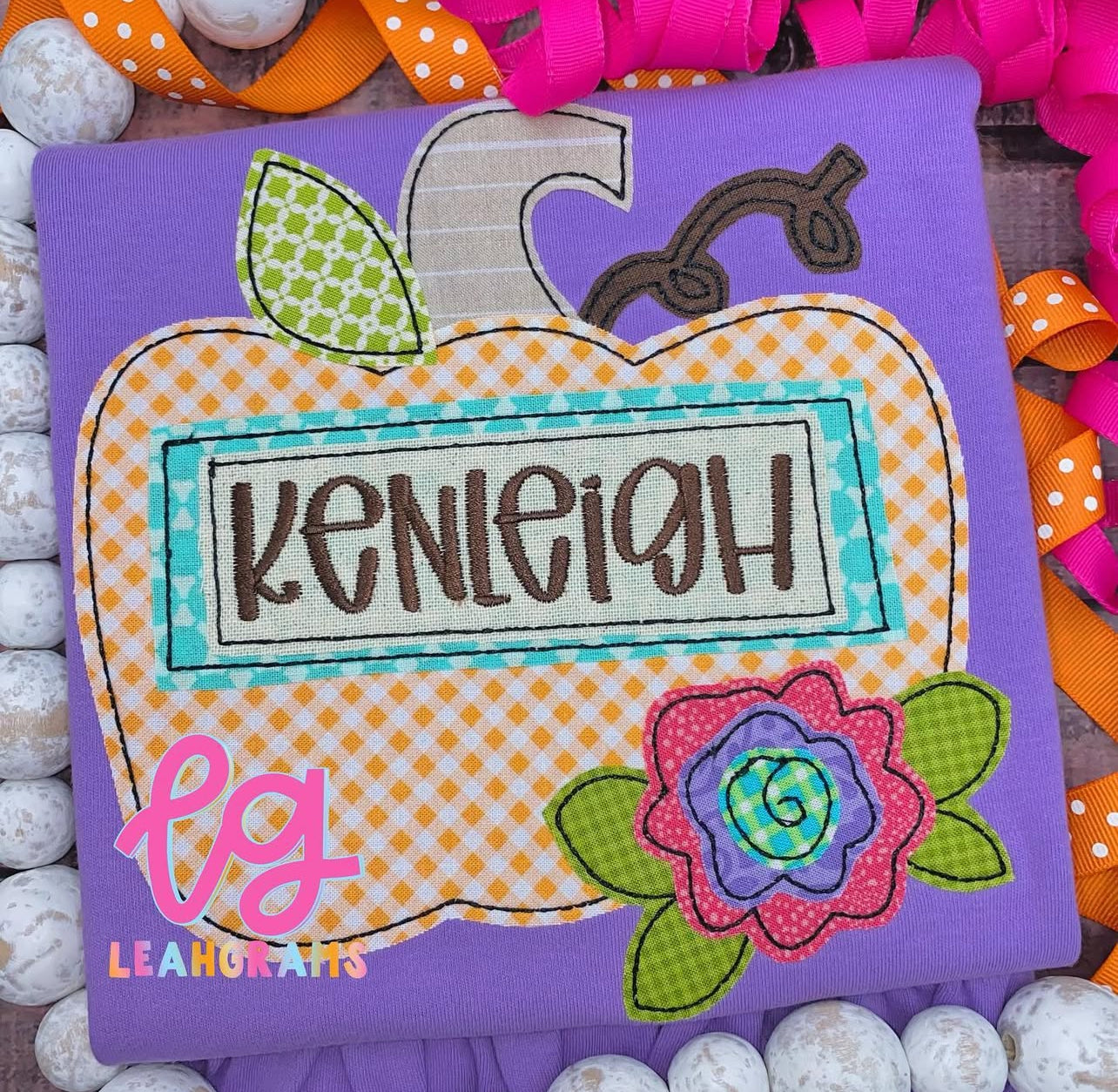Floral Pumpkin with Ribbon Name Appliqué Shirt