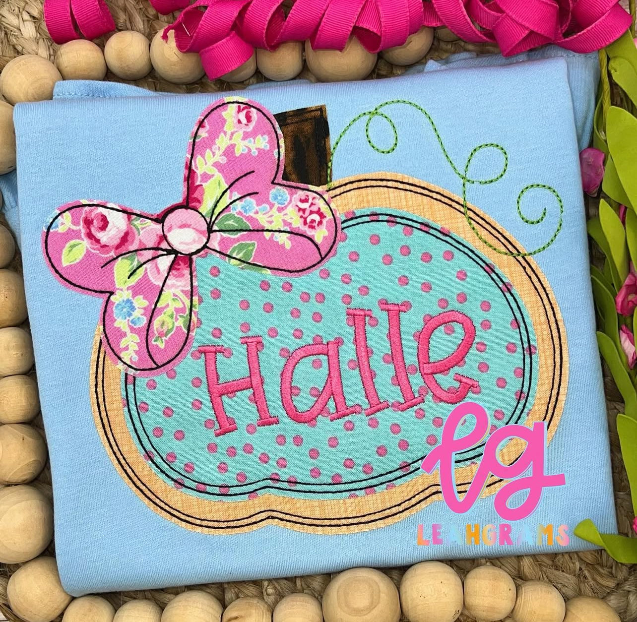 Cutesy Bow Pumpkin with Name Appliqué Shirt