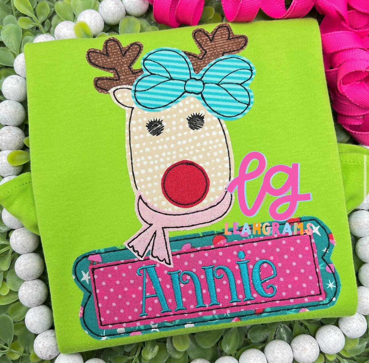 Reindeer with Bow Applique Shirt - Girl