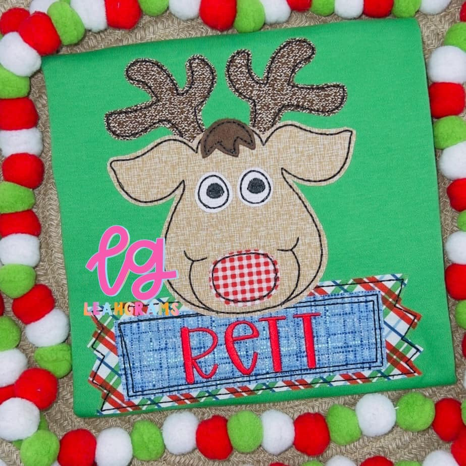 Ribbon Name Reindeer Applique Shirt
