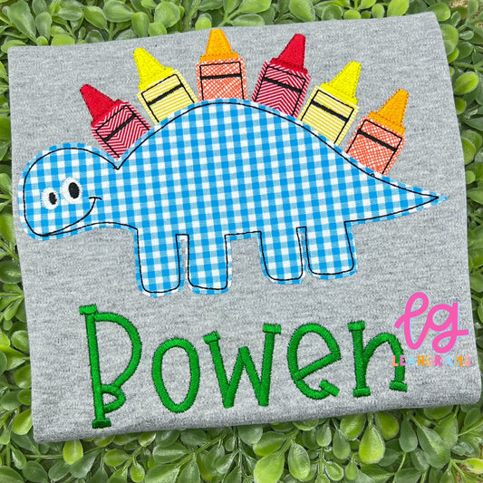Crayon Stegosaurus Dino Appliqué Shirt