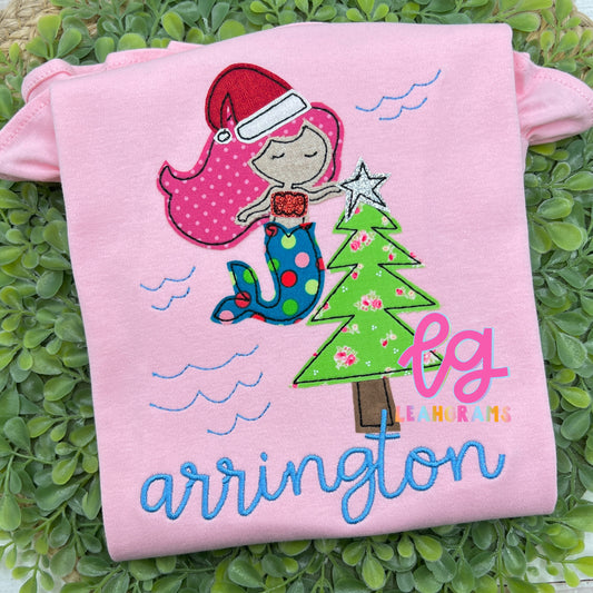 Mermaid Christmas Tree Applique Shirt