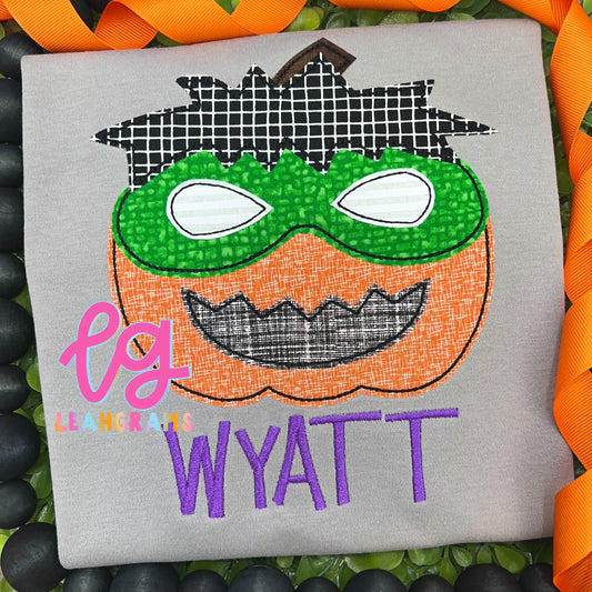 Masked Pumpkin with Name Appliqué Shirt
