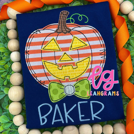 Pumpkin with Bow Tie Name Appliqué Shirt