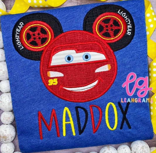 Inspired Applique Shirt- Lightning McQueen Ears
