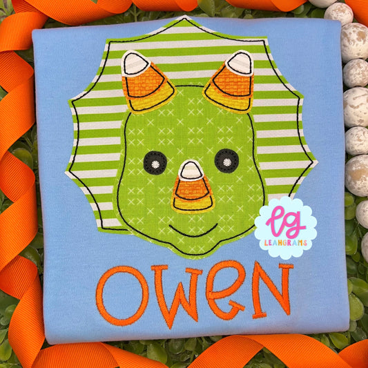 Candy Corn-Horn Dino Name Shirt
