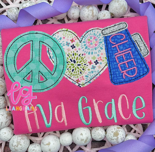 Peace Love Cheer Name Shirt