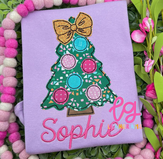 Small-Bow Christmas Tree with Name Applique Shirt