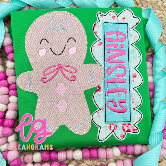 Rosy-Cheeked Gingerbread with Name Applique Shirt