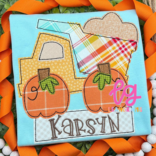 Pumpkin Wheel Dump Truck with Name Applique Shirt