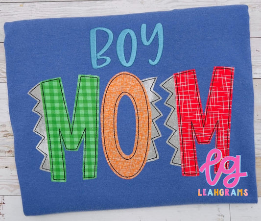 Boy Mom Applique Shirt in Dino Font - Adult