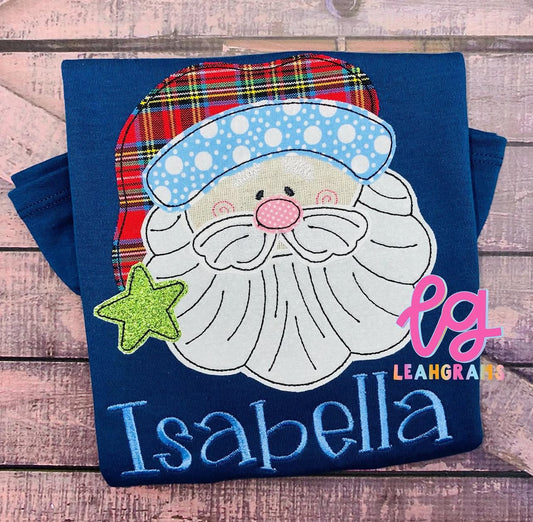 Rosy-Cheeked Santa with Name Applique Shirt