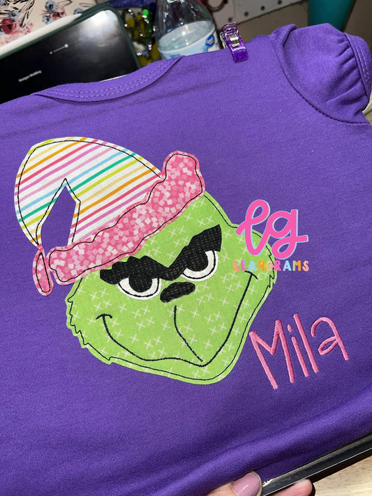Inspired Applique Shirt- Sleeping Cap Grinch