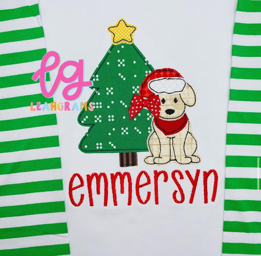 Sweet Puppy by the Christmas Tree Applique Shirt