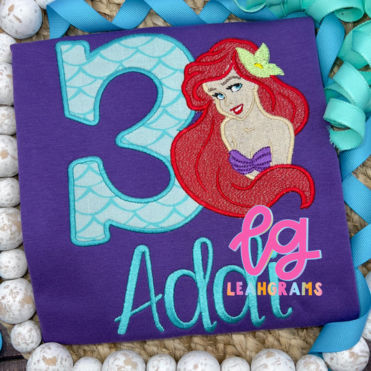 Red Hair Mermaid Themed Birthday Shirt