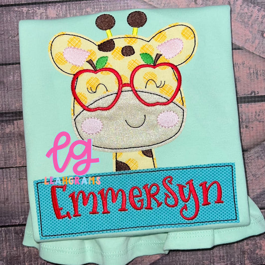 Giraffe wearing Apple Glasses Appliqué Name Shirt