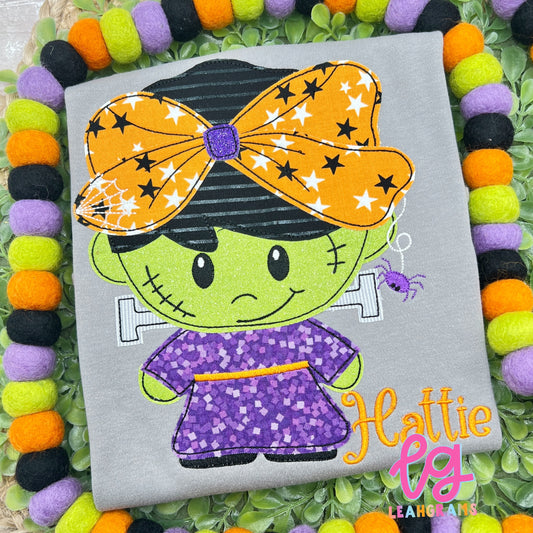 Halloween Monster Appliqué Name Shirt - Girl