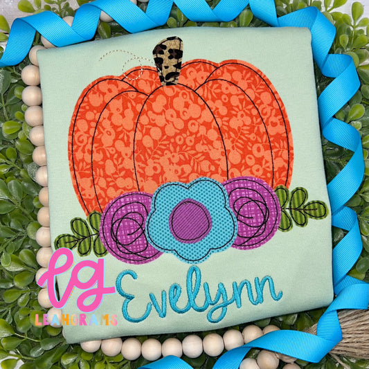 Pumpkin with Flowers Appliqué Name Shirt