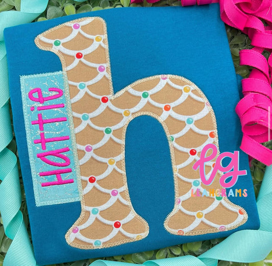 Gingerbread-Style Letter with Name Applique Shirt