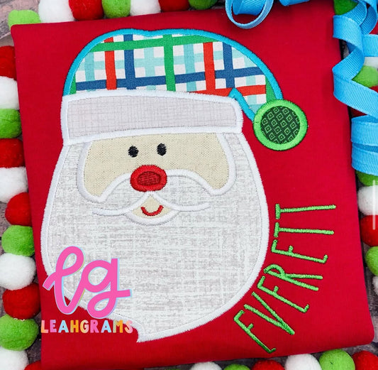 Happy Hat Santa with Name Applique Shirt